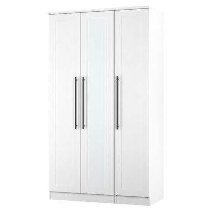 Beverley Tall Mirror Wardrobe White 3 Doors 1 Shelf 196cm
