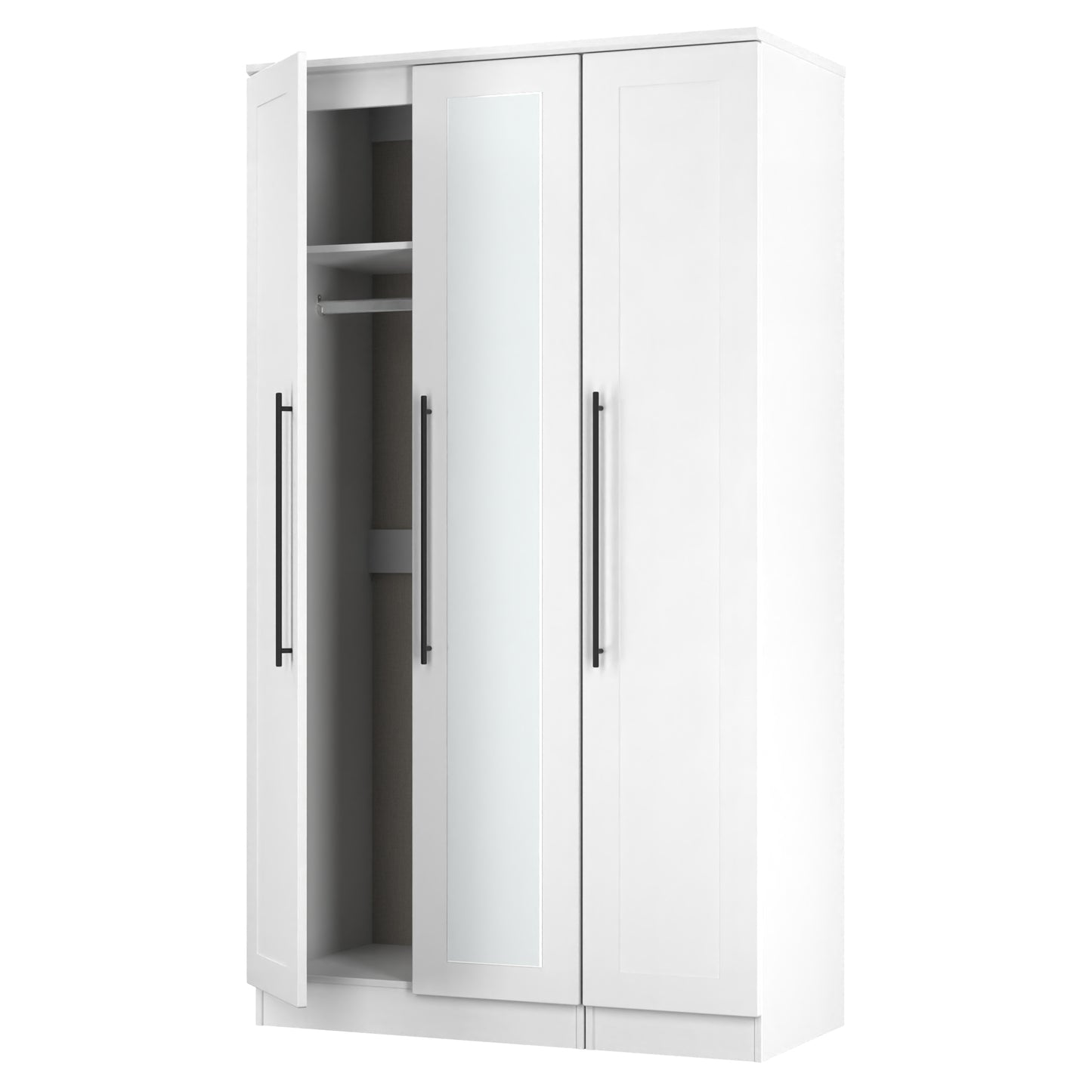 Beverley Tall Mirror Wardrobe White 3 Doors 1 Shelf 196cm