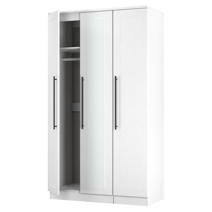 Beverley Tall Mirror Wardrobe White 3 Doors 1 Shelf 196cm