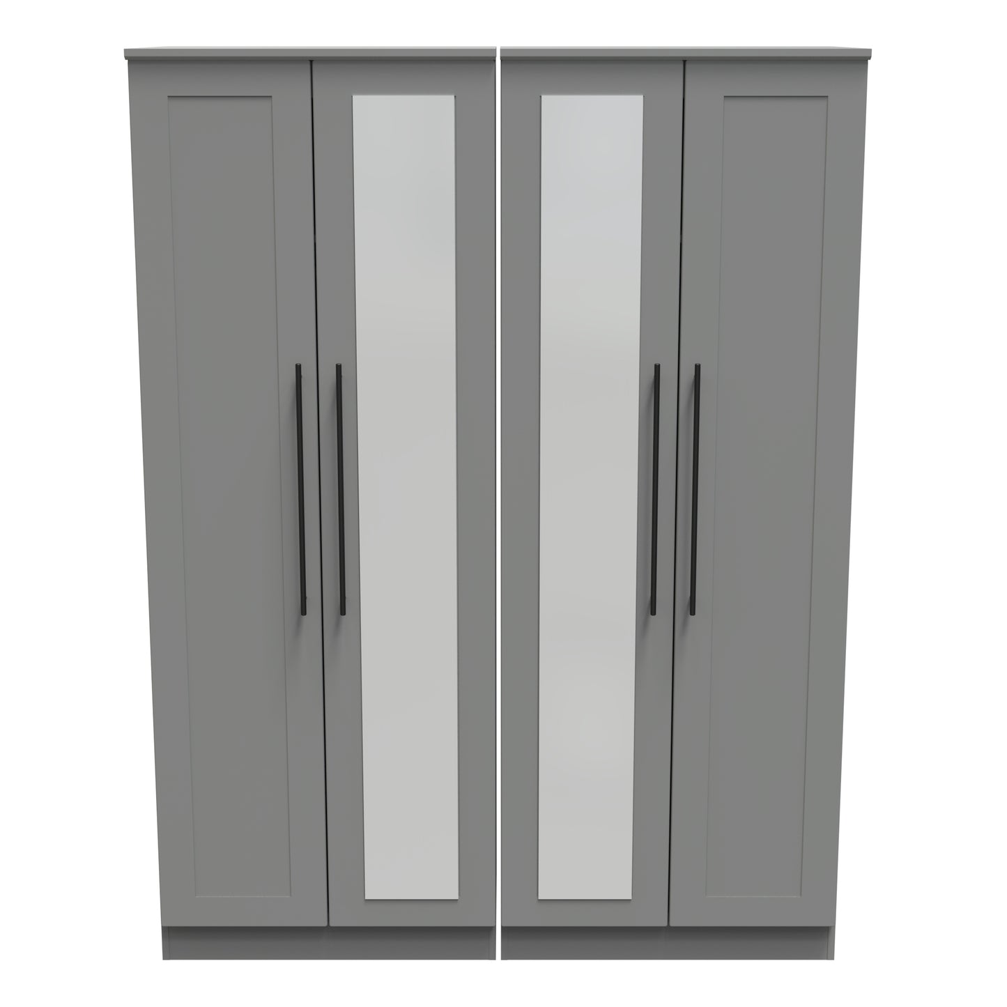 Beverley Tall Mirror Wardrobe Grey 4 Doors 1 Shelf 196cm