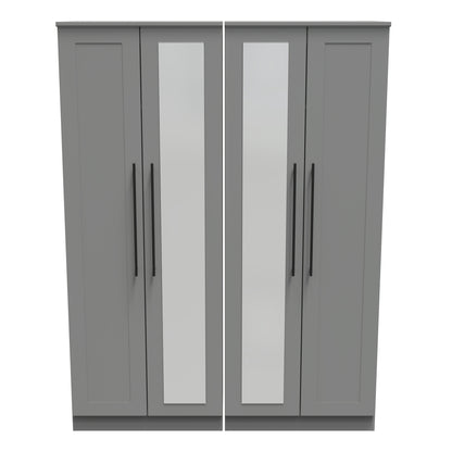 Beverley Tall Mirror Wardrobe Grey 4 Doors 1 Shelf 196cm