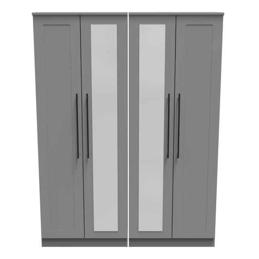 Beverley Tall Mirror Wardrobe Grey 4 Doors 1 Shelf 196cm