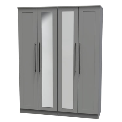 Beverley Tall Mirror Wardrobe Grey 4 Doors 1 Shelf 196cm