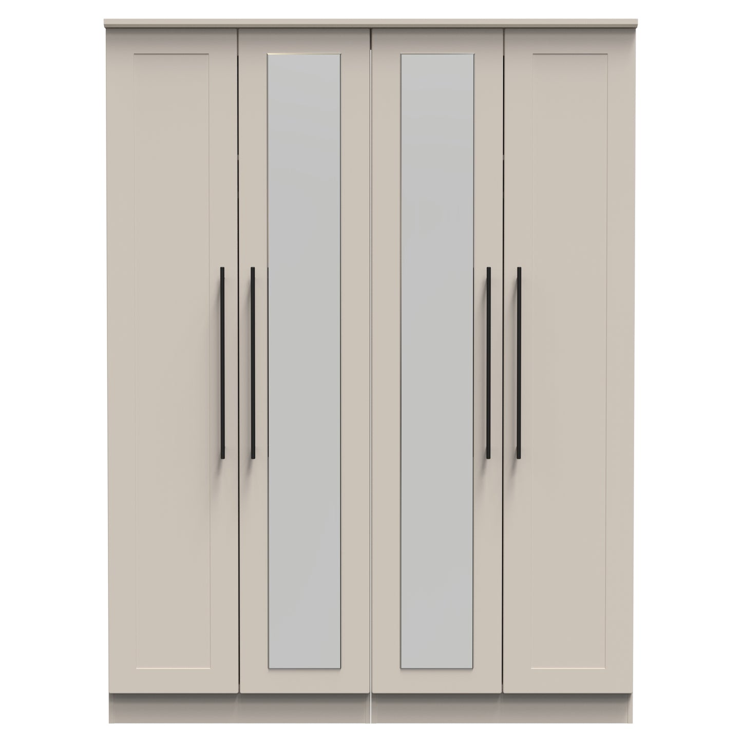 Beverley Tall Mirror Wardrobe Off-White 4 Doors 1 Shelf 196cm