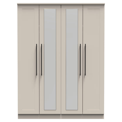 Beverley Tall Mirror Wardrobe Off-White 4 Doors 1 Shelf 196cm