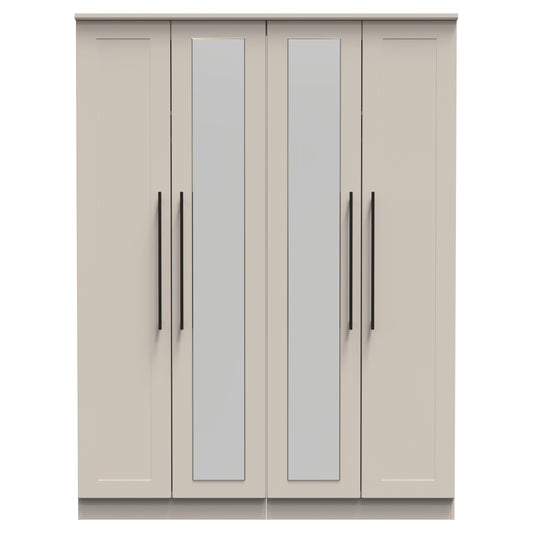 Beverley Tall Mirror Wardrobe Off-White 4 Doors 1 Shelf 196cm