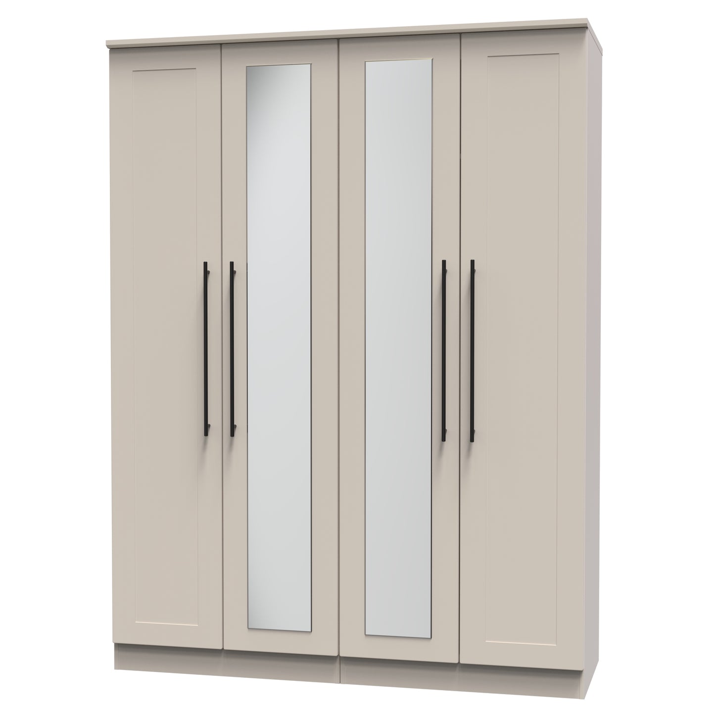 Beverley Tall Mirror Wardrobe Off-White 4 Doors 1 Shelf 196cm