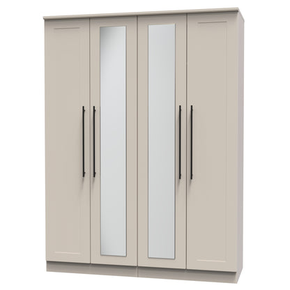 Beverley Tall Mirror Wardrobe Off-White 4 Doors 1 Shelf 196cm