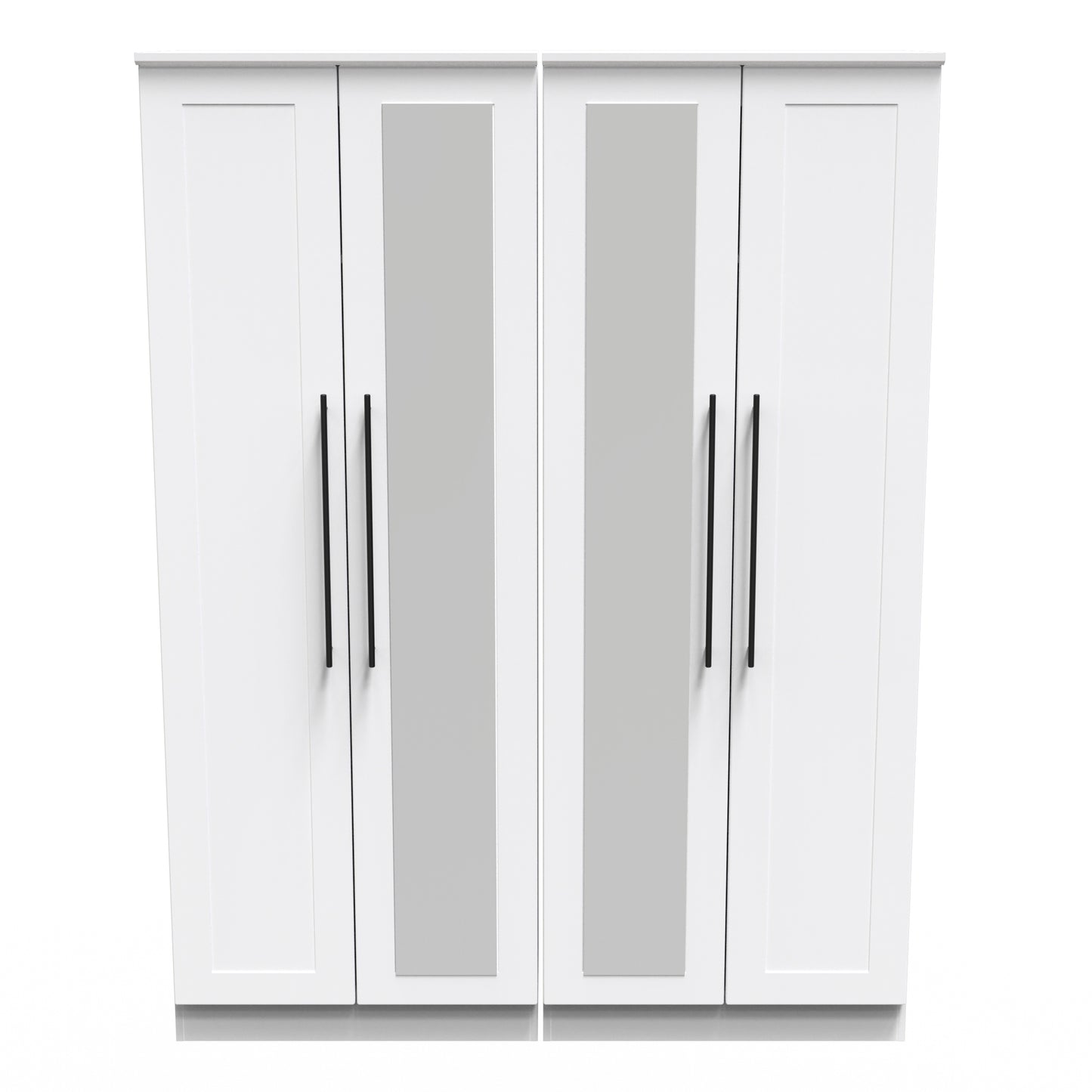Beverley Tall Mirror Wardrobe White 4 Doors 1 Shelf 196cm