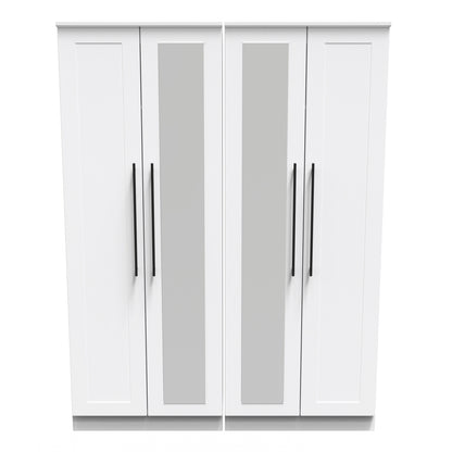 Beverley Tall Mirror Wardrobe White 4 Doors 1 Shelf 196cm