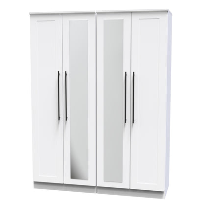 Beverley Tall Mirror Wardrobe White 4 Doors 1 Shelf 196cm