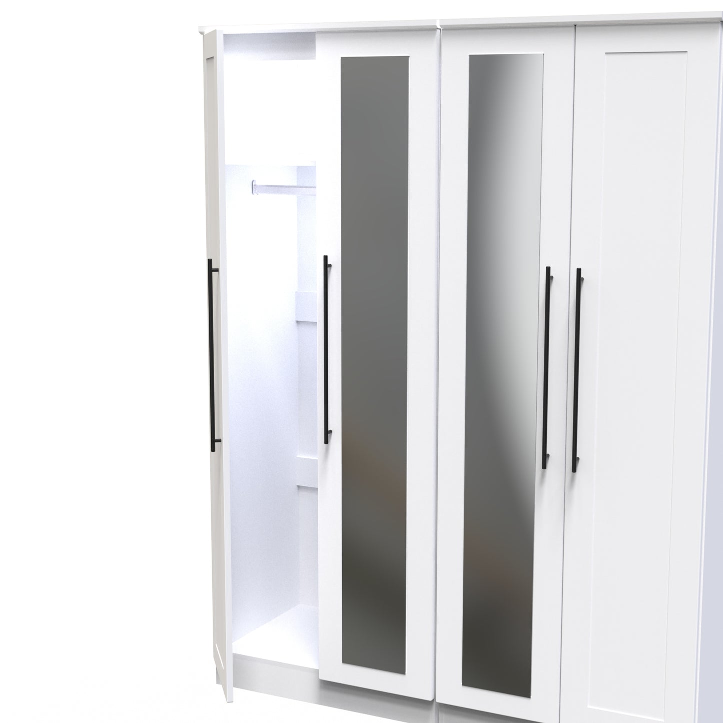 Beverley Tall Mirror Wardrobe White 4 Doors 1 Shelf 196cm