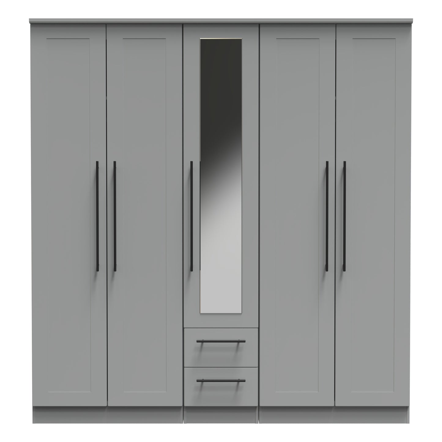 Beverley Tall Mirror Wardrobe Grey 5 Doors 2 Shelves 2 Drawers 196cm