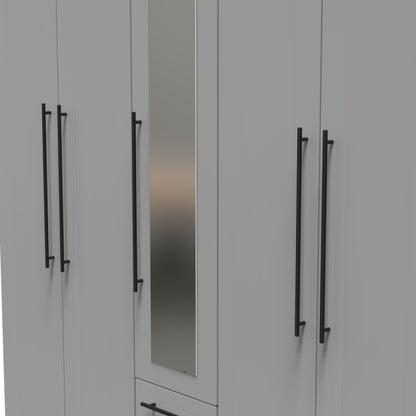 Beverley Tall Mirror Wardrobe Grey 5 Doors 2 Shelves 2 Drawers 196cm