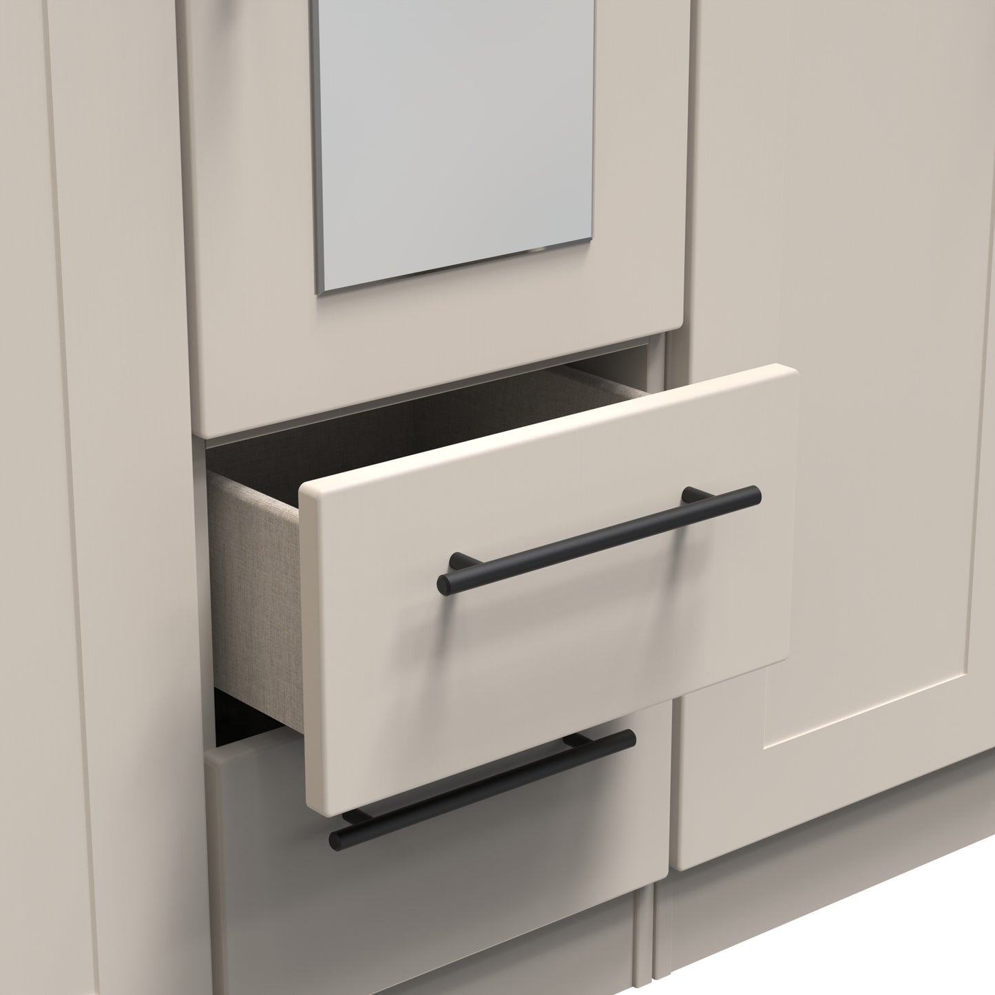 Beverley Tall Mirror Wardrobe Off-White 5 Doors 2 Shelves 2 Drawers 196cm