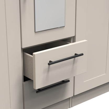 Beverley Tall Mirror Wardrobe Off-White 5 Doors 2 Shelves 2 Drawers 196cm