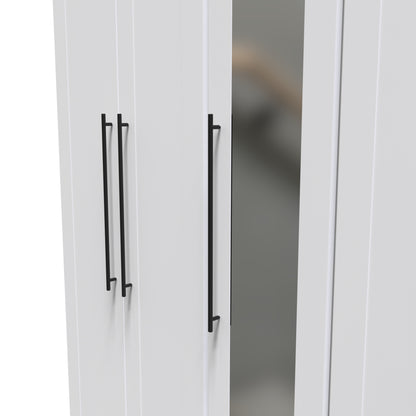 Beverley Tall Mirror Wardrobe White 5 Doors 2 Shelves 2 Drawers 196cm