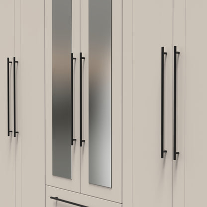 Beverley Tall Mirror Wardrobe Off-White 6 Doors 2 Shelves 2 Drawers 222cm