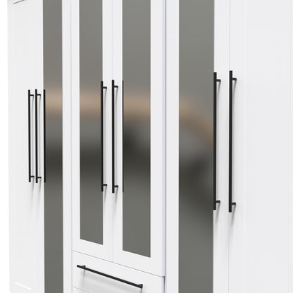 Beverley Tall Mirror Wardrobe White 6 Doors 2 Shelves 2 Drawers 222cm