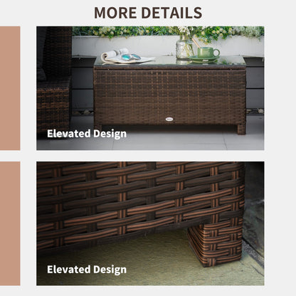 PE Rattan Garden Coffee Table with Glass Table Top - Brown