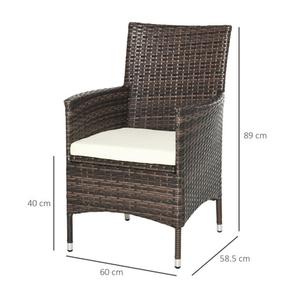 Outsunny 2-Seater Outdoor Rattan Armchair Dining Chair Garden Patio Furniture w/ Armrests Cushions Mixed Brown