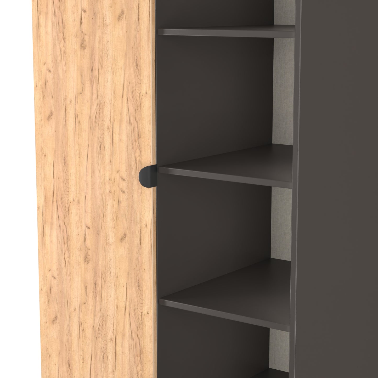 Bora Tall Wardrobe Oak & Dark Grey 2 Doors 6 Shelves 1 Drawer 196cm