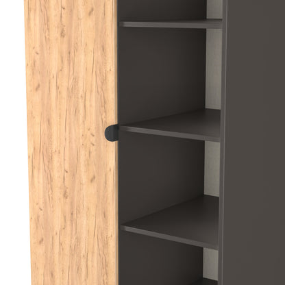Bora Tall Wardrobe Oak & Dark Grey 2 Doors 6 Shelves 1 Drawer 196cm
