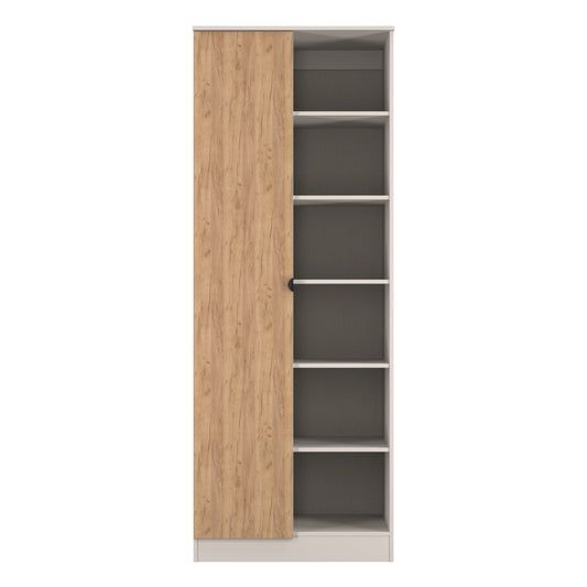 Bora Tall Wardrobe Oak & Off-White 2 Doors 6 Shelves 1 Drawer 196cm