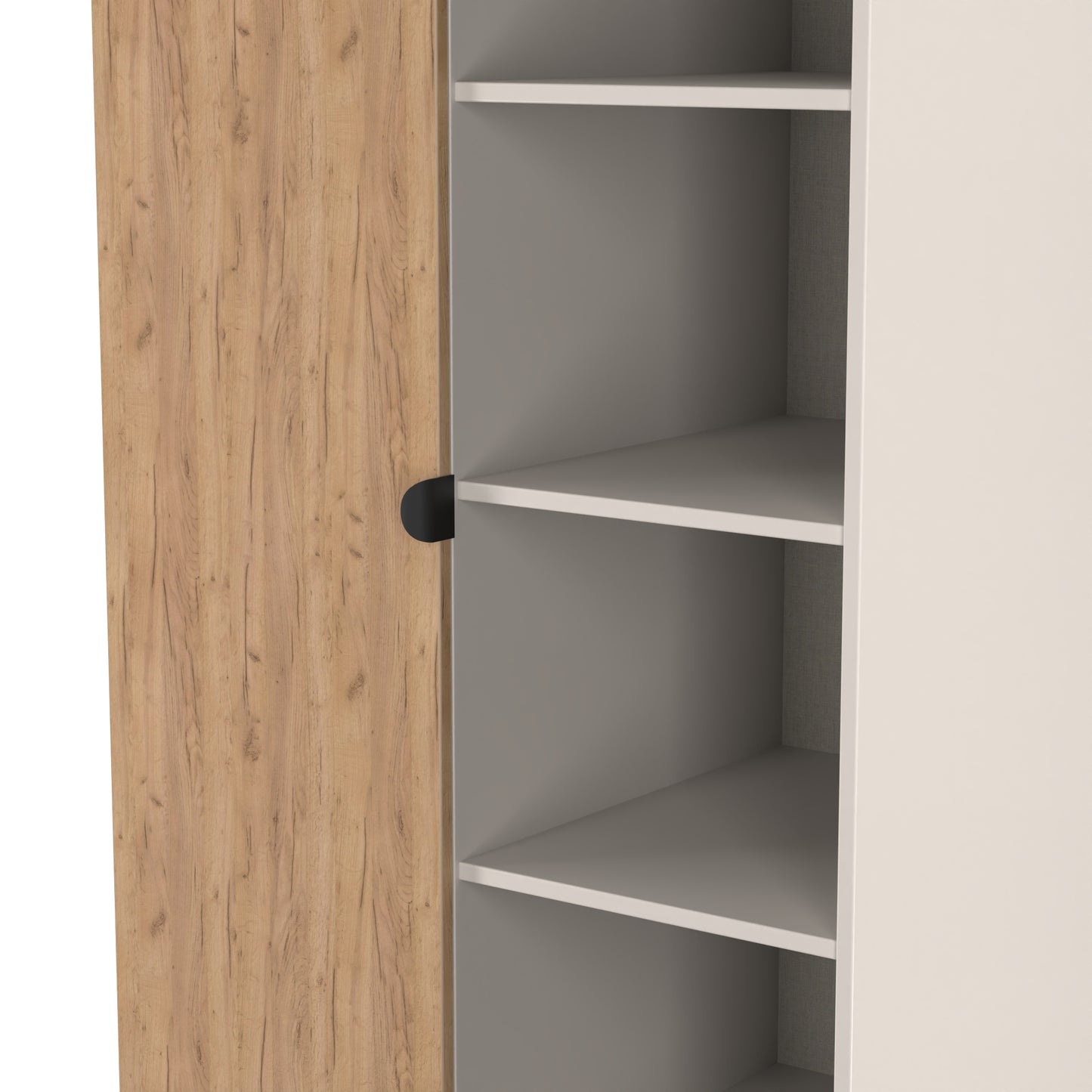 Bora Tall Wardrobe Oak & Off-White 2 Doors 6 Shelves 1 Drawer 196cm