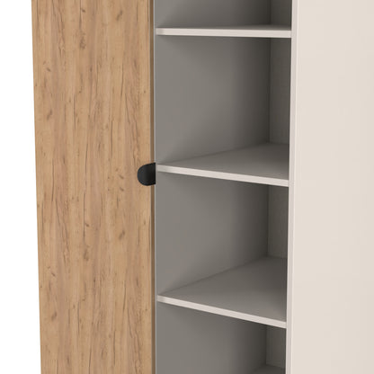 Bora Tall Wardrobe Oak & Off-White 2 Doors 6 Shelves 1 Drawer 196cm