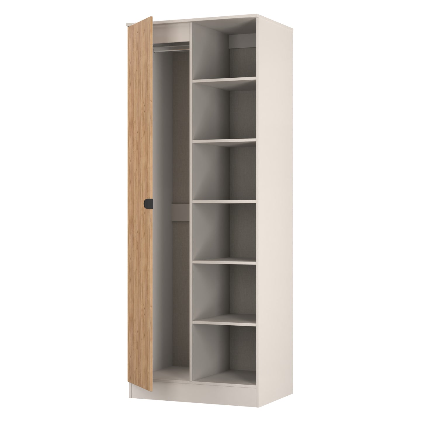 Bora Tall Wardrobe Oak & Off-White 2 Doors 6 Shelves 1 Drawer 196cm