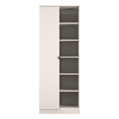 Bora Tall Wardrobe Off-White 2 Doors 6 Shelves 1 Drawer 196cm