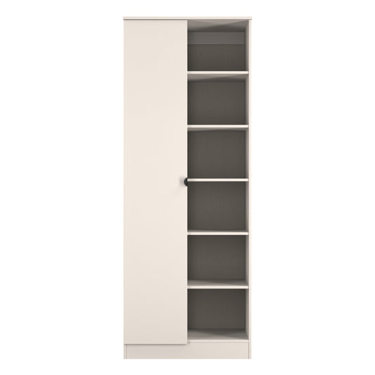 Bora Tall Wardrobe Off-White 2 Doors 6 Shelves 1 Drawer 196cm