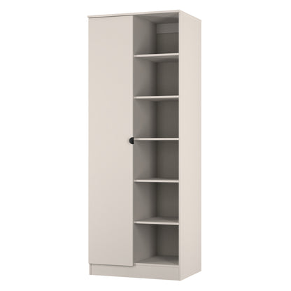 Bora Tall Wardrobe Off-White 2 Doors 6 Shelves 1 Drawer 196cm