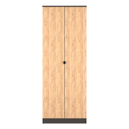 Bora Tall Wardrobe Oak & Dark Grey 2 Doors 1 Shelf 196cm