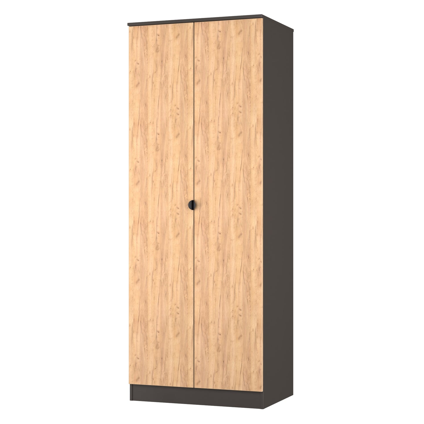 Bora Tall Wardrobe Oak & Dark Grey 2 Doors 1 Shelf 196cm