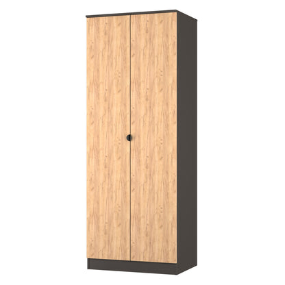 Bora Tall Wardrobe Oak & Dark Grey 2 Doors 1 Shelf 196cm