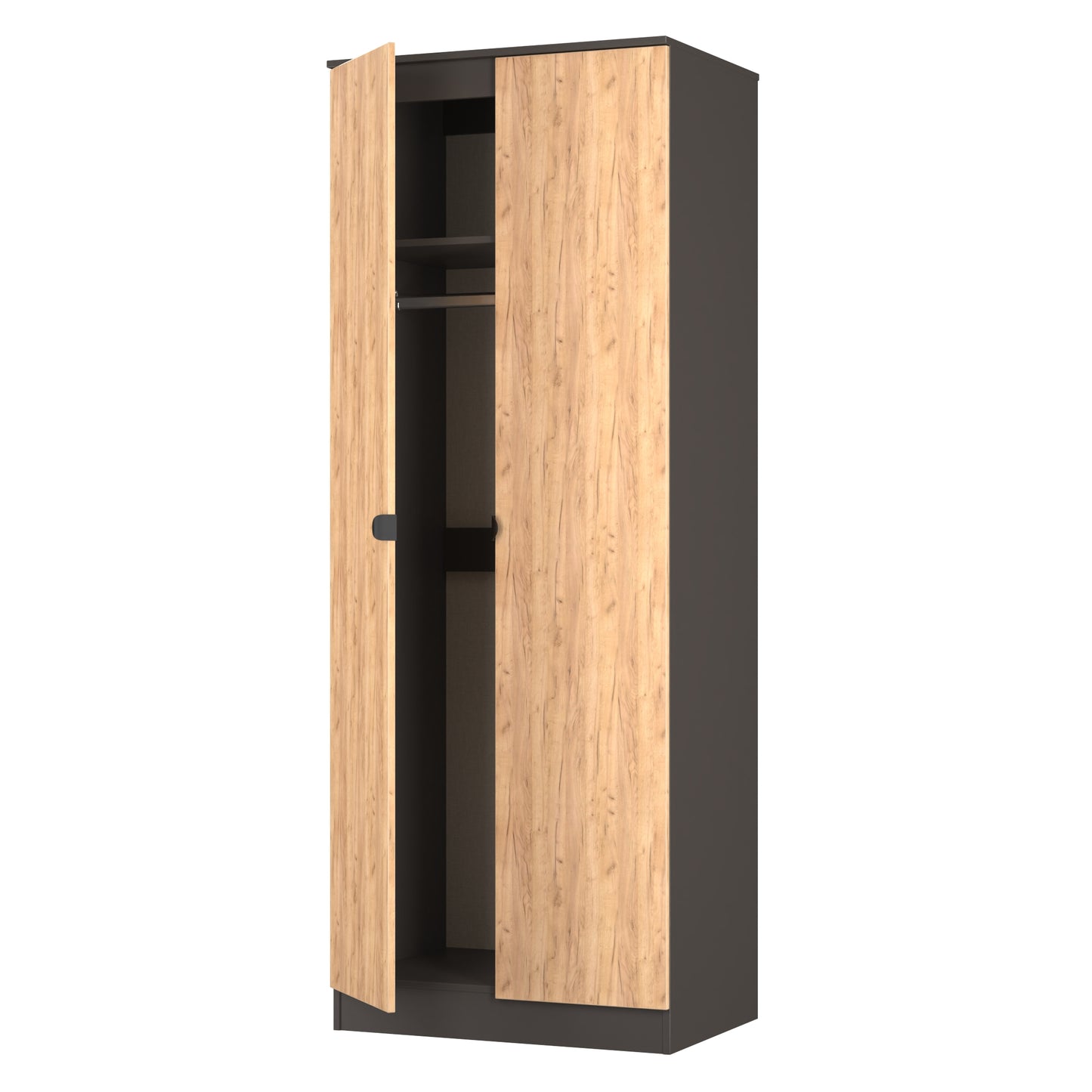 Bora Tall Wardrobe Oak & Dark Grey 2 Doors 1 Shelf 196cm