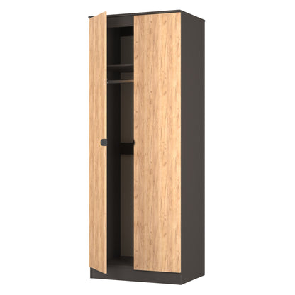 Bora Tall Wardrobe Oak & Dark Grey 2 Doors 1 Shelf 196cm