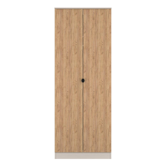 Bora Tall Wardrobe Oak & Off-White 2 Doors 1 Shelf 196cm