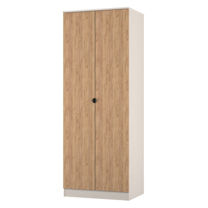 Bora Tall Wardrobe Oak & Off-White 2 Doors 1 Shelf 196cm