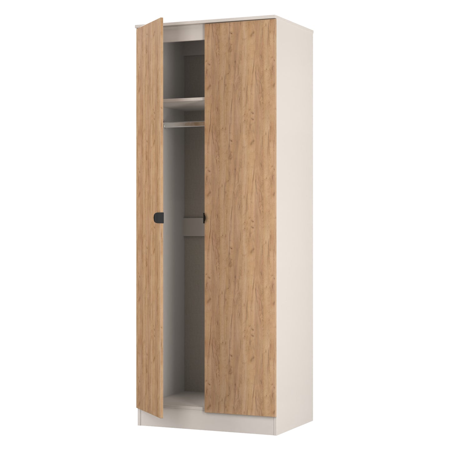 Bora Tall Wardrobe Oak & Off-White 2 Doors 1 Shelf 196cm