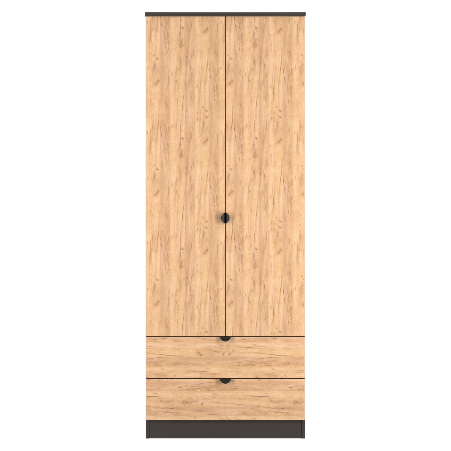 Bora Tall Wardrobe Oak & Dark Grey 2 Doors 2 Drawers 196cm