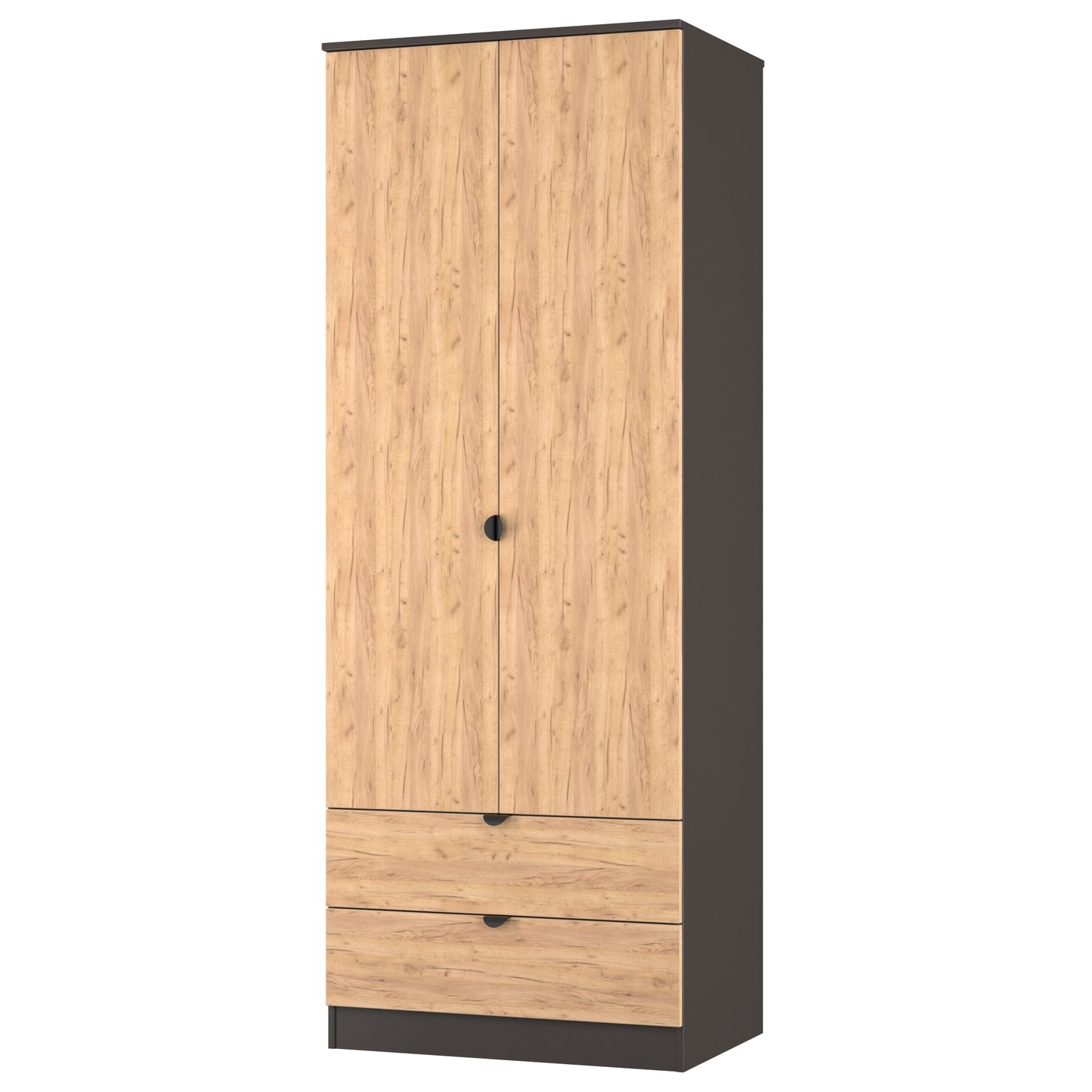 Bora Tall Wardrobe Oak & Dark Grey 2 Doors 2 Drawers 196cm