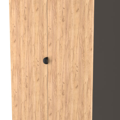 Bora Tall Wardrobe Oak & Dark Grey 2 Doors 2 Drawers 196cm