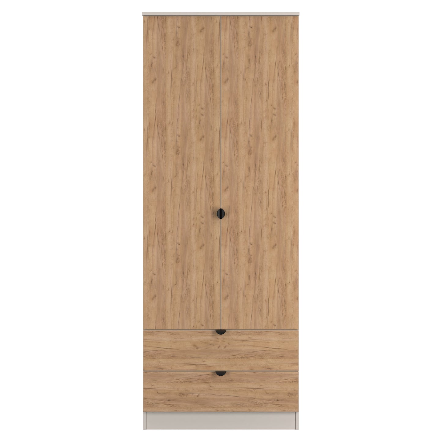 Bora Tall Wardrobe Oak & Off-White 2 Doors 2 Drawers 196cm
