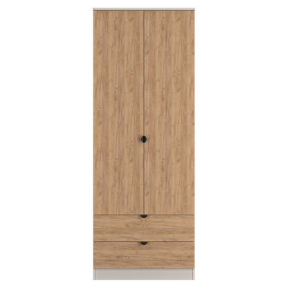 Bora Tall Wardrobe Oak & Off-White 2 Doors 2 Drawers 196cm