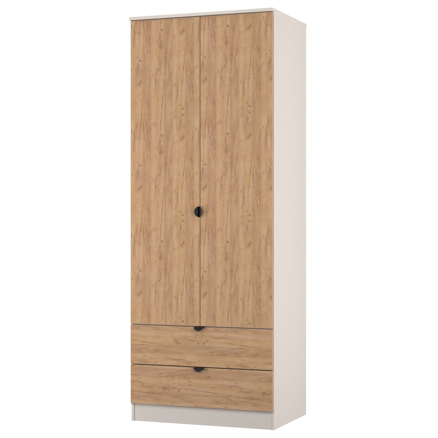 Bora Tall Wardrobe Oak & Off-White 2 Doors 2 Drawers 196cm