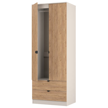 Bora Tall Wardrobe Oak & Off-White 2 Doors 2 Drawers 196cm