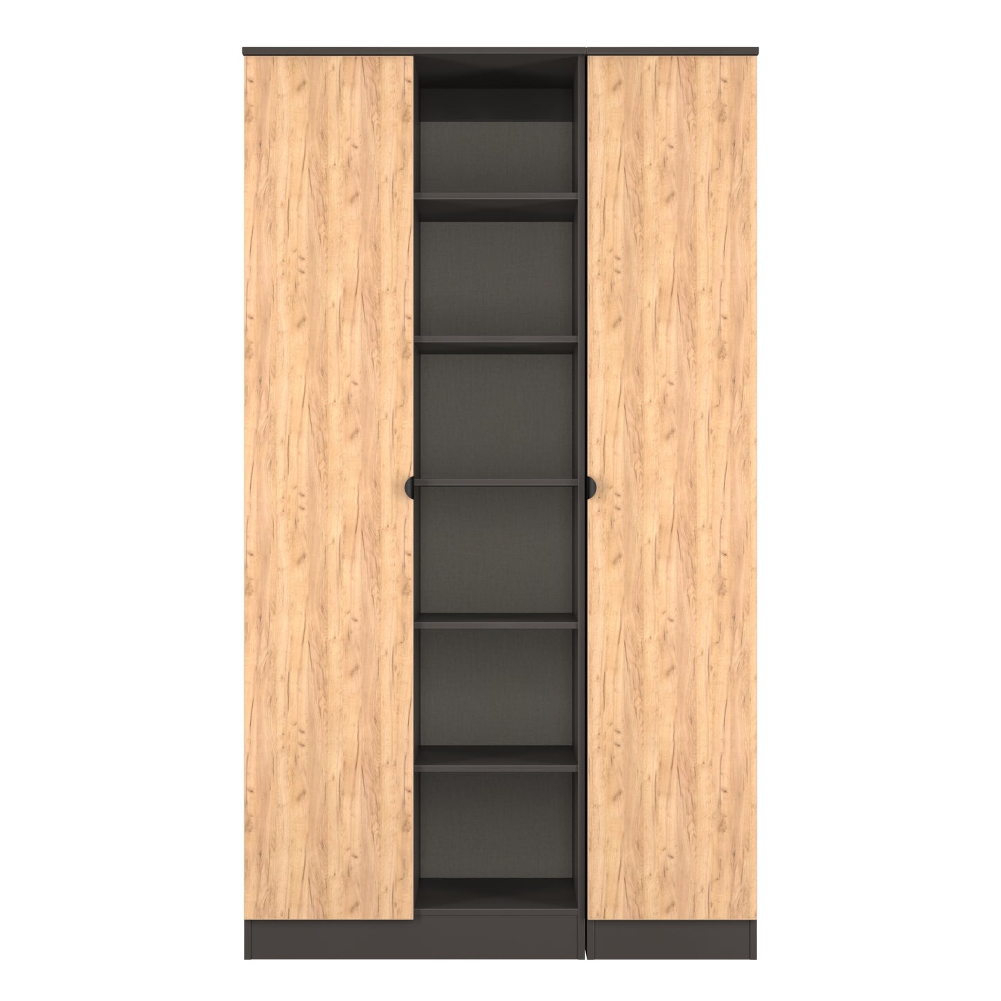 Bora Tall Wardrobe Oak & Dark Grey 3 Doors 6 Shelves 196cm